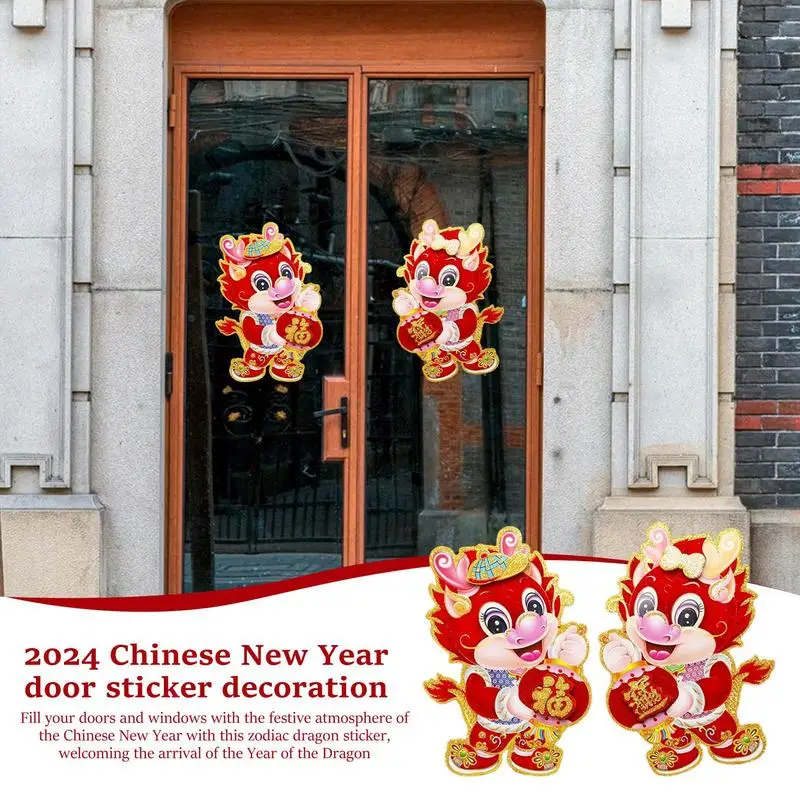 Chinees Dragon Year Stickers 2024 Happy Lentefeestelijke 3d Window Decal Fortune Sign Hot Stamping Chinese Nieuwjaarsbenodigdheden