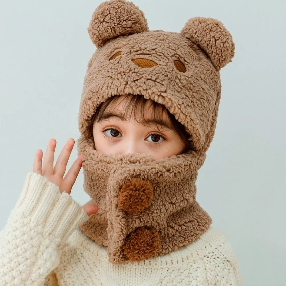 جديد لطيف الدب الصغير غطاء حماية الأذن الباردة والدليل على الدفء قبعة وشاح قطعة واحدة يندبروف البلوز قبعة الشتاء