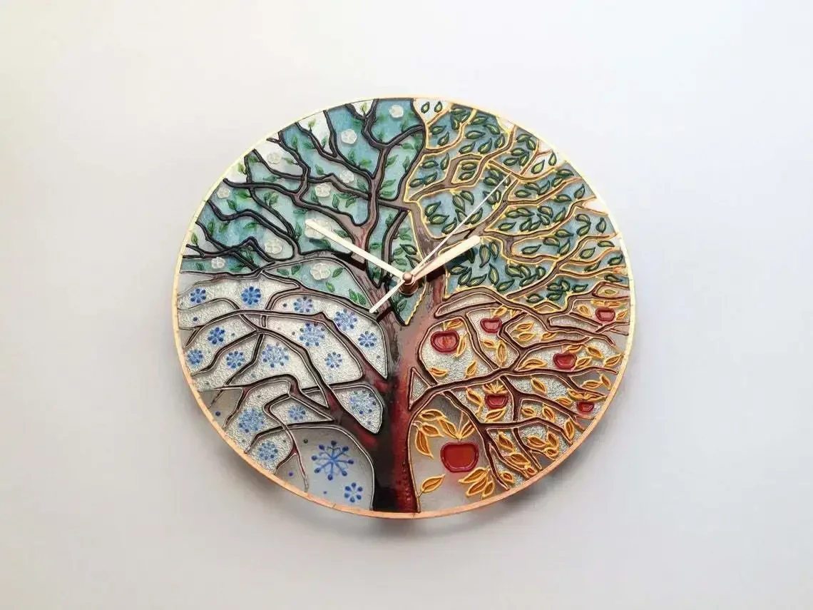 

Creative modern four seasons tree of life wall clock home living room decoration clock round wall sticker wall clock