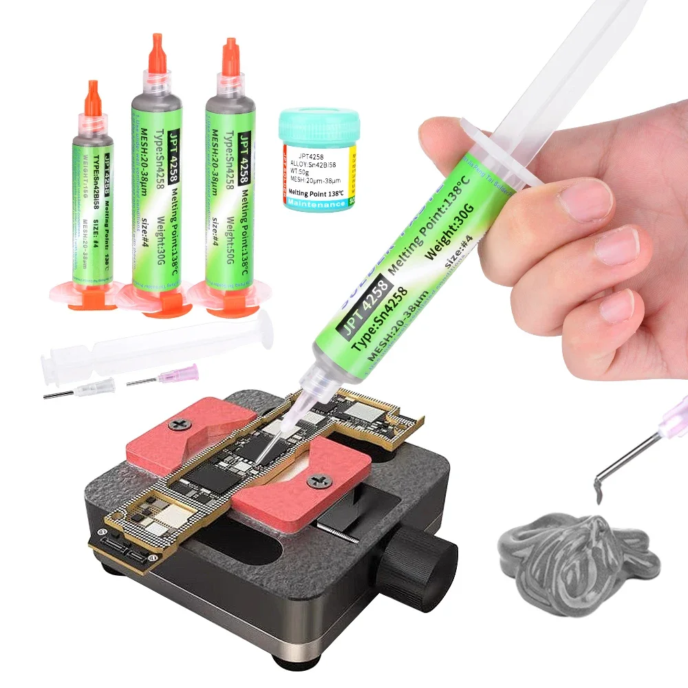 Sn42Bi58 SMD Welding Paste 138 ℃ Low Temperature Lead-free Syringe No Clean Solder Paste For Phone Component Repair image 2