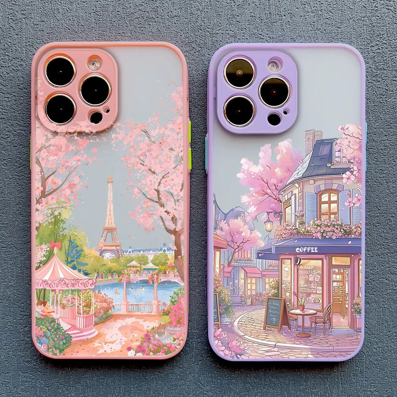 Feine Cartoon-Lila-Straßenlandschaft Handyhülle für iPhone 17 16 Pro Max Plus 15 14 13 12 11 Pro Max Mini XR XS X 7 8 Plus Rückseite
