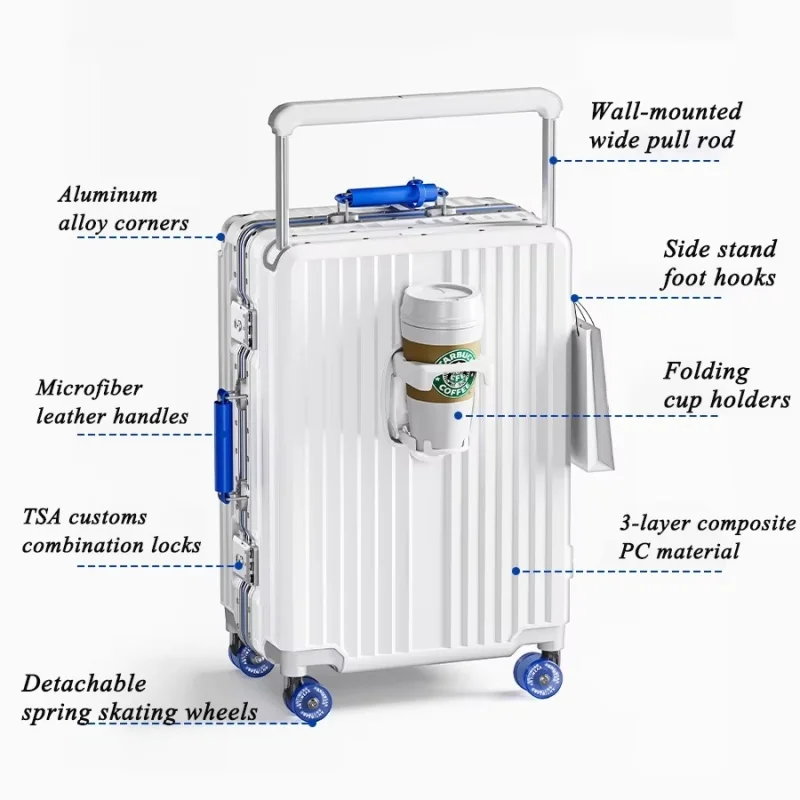 حقيبة مقود واسعة متدحرجة للأمتعة ذات سعة كبيرة بإطار من الألومنيوم مع عجلات دوارة صامتة ملونة وقفل TSA #5