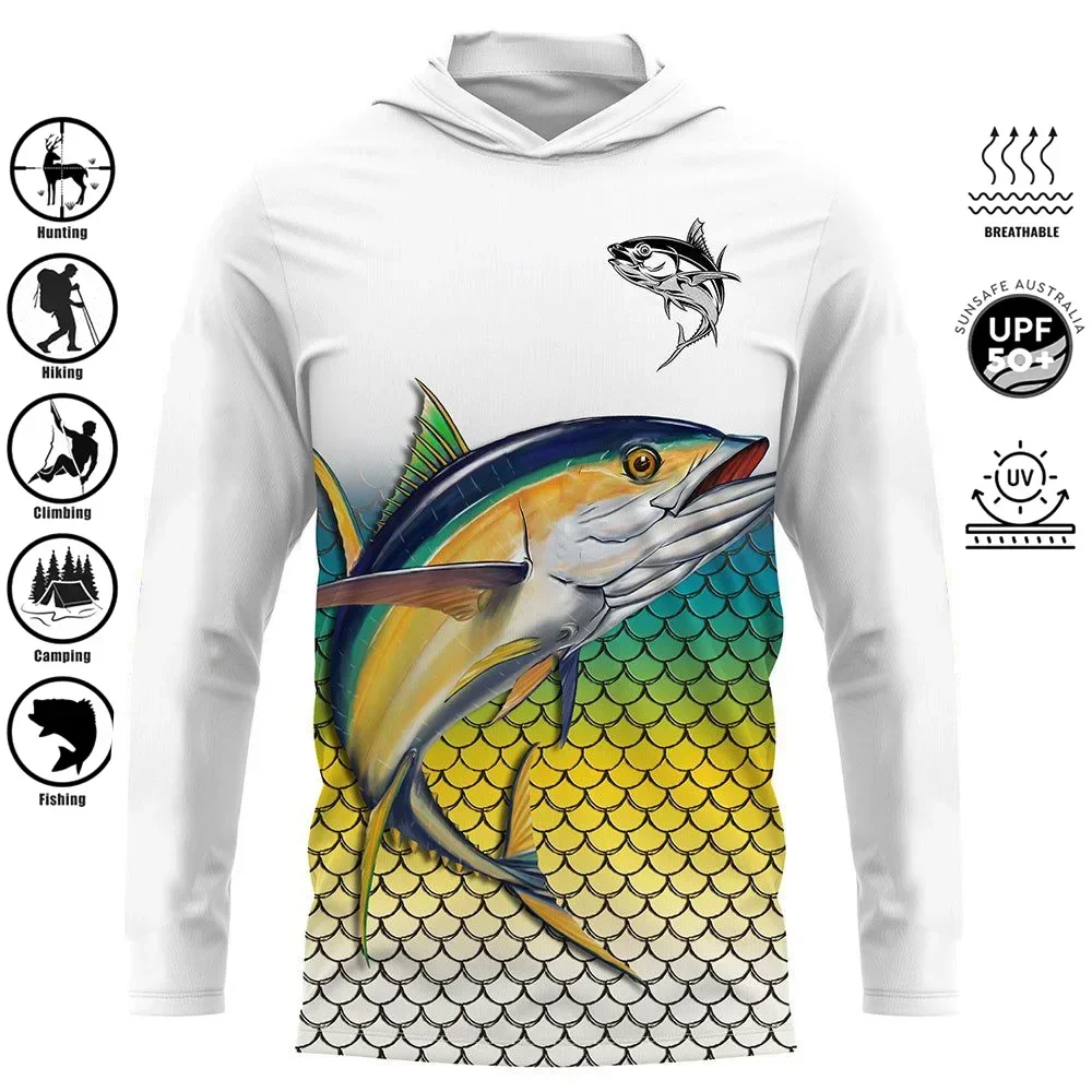 Men's Outdoor Fishing Shirt Sun Protection Hooded Sweatshirt Comfortable Sports Protective Top Moisture Wicking Ocean Fishing