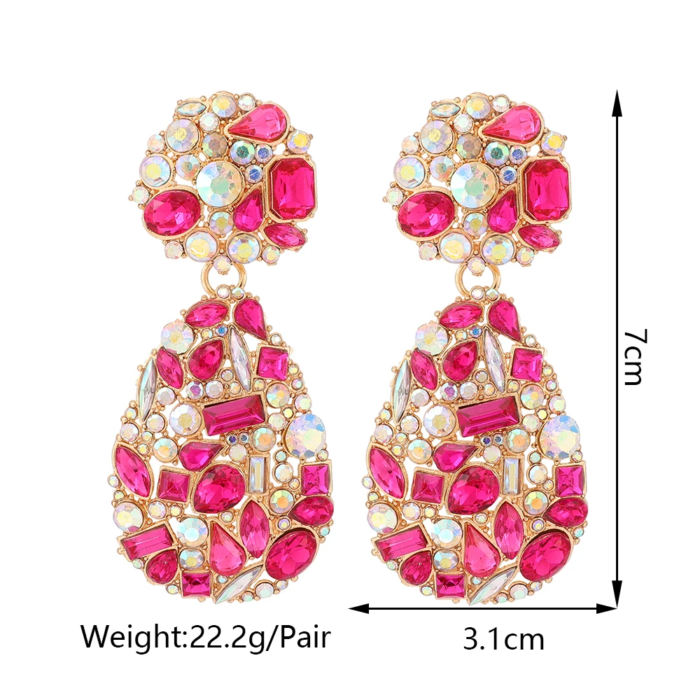 Vintage Teardrop Big Dangle Drop Earrings For Women Luxury Quality Colorful Crystal Unusual Pendientes Party Statement Jewelry