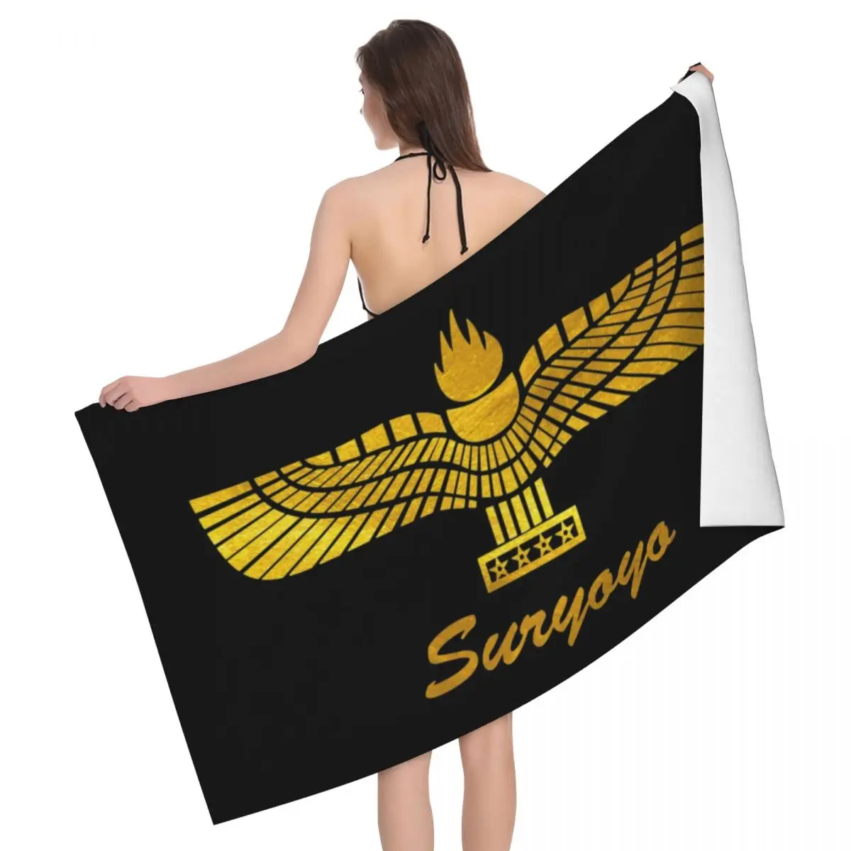 Custom Aramean Suryoyo Logo Beach Towel Syriac Assyria Ancient Super Soft Microfiber Shower Towels