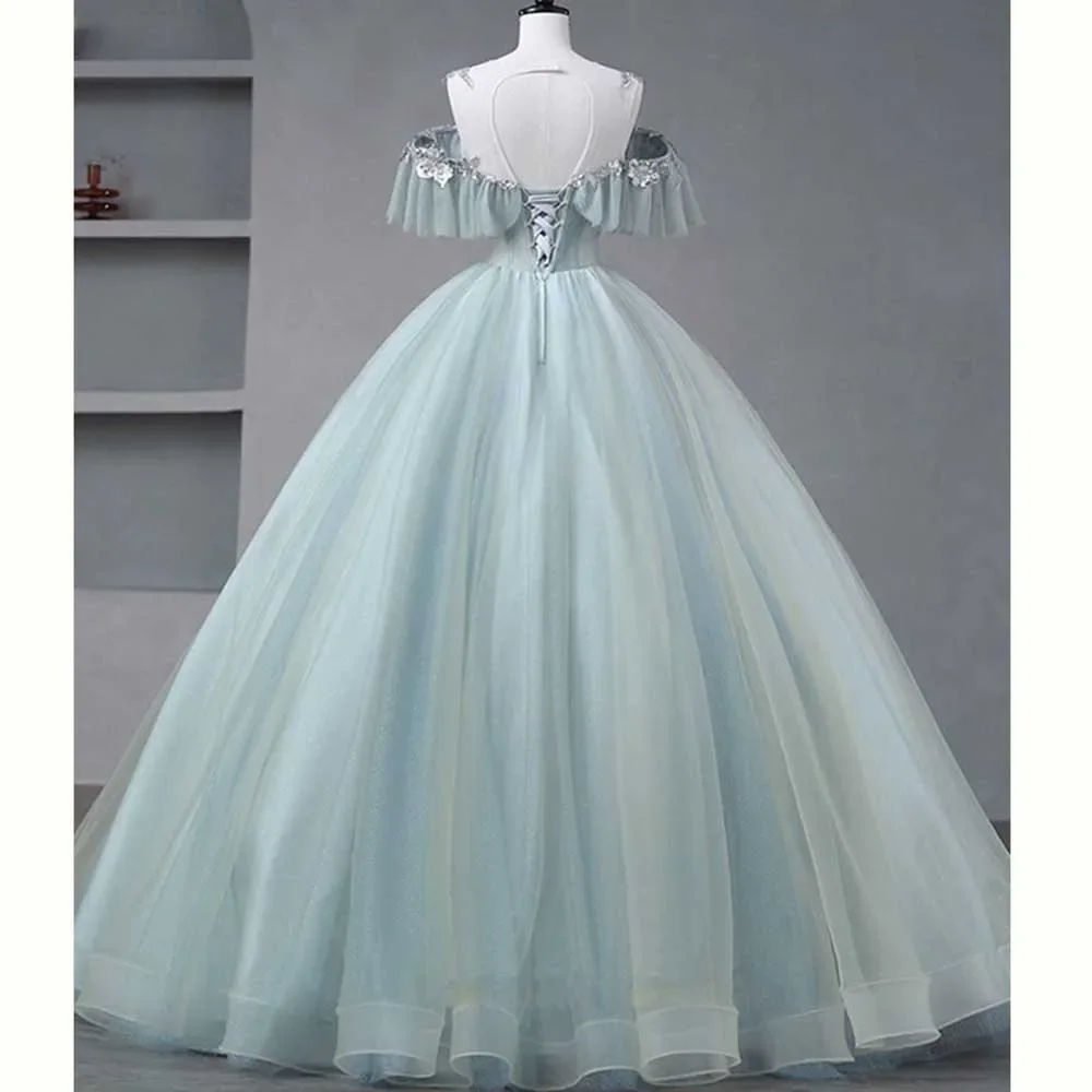 New Elegant Light Green Princess Prom Dress Shiny Flowers A-Line Sweetheart Floor Length Tulle Evening Party Gowns Customized