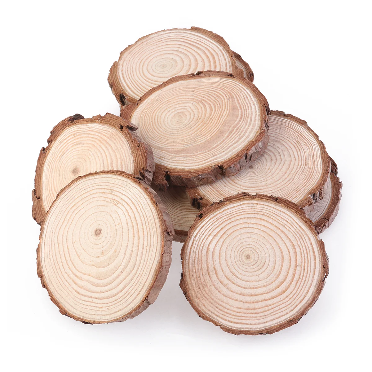 Discos de rodajas de madera de 7-9Cm, 5 uds., rondas de pino Natural con corteza para manualidades Diy, decoración de boda, números de mesa, discos de madera, rodajas de troncos