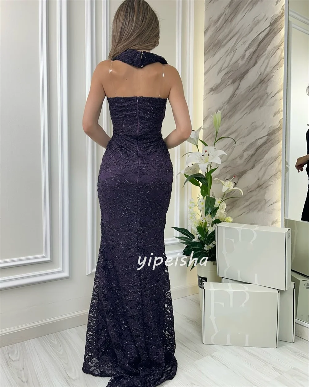 Customized High Quality Exquisite Beading Ruched Mermaid Halter Long Dresses Bespoke Occasion Dresses Sizes Available Intricate