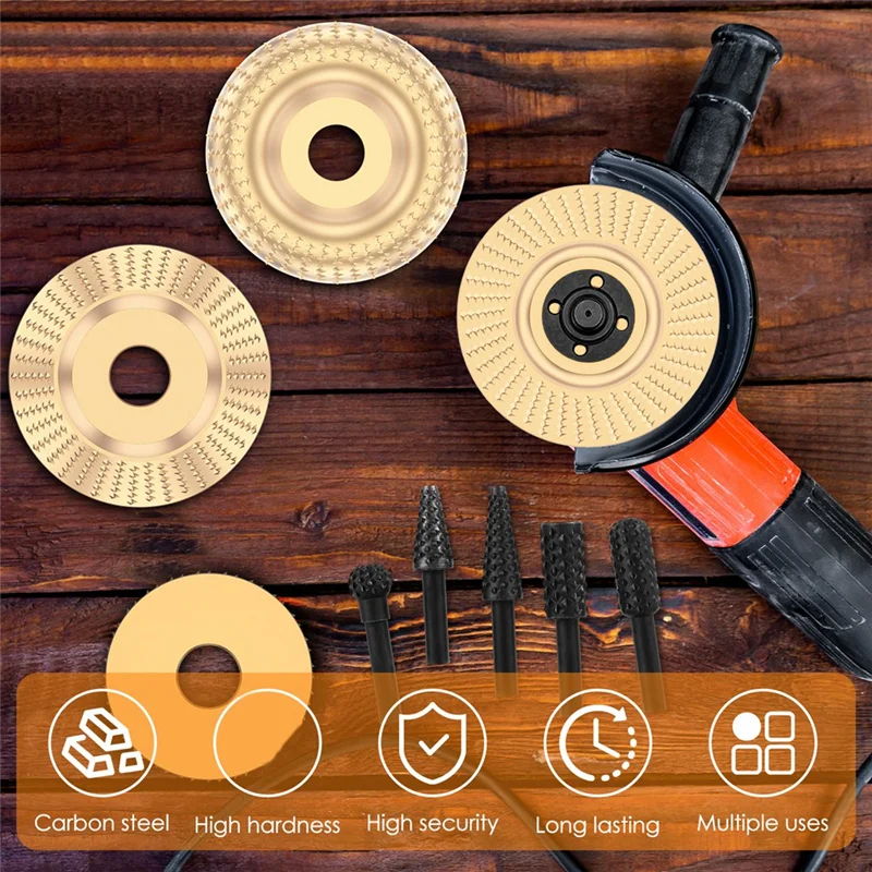 ABBN-13Pcs Wood Carving Disc Set Bushing Angle Grinder Wood Grinding Wheel Burr Rasp Polishing Rotary Tool Accessories