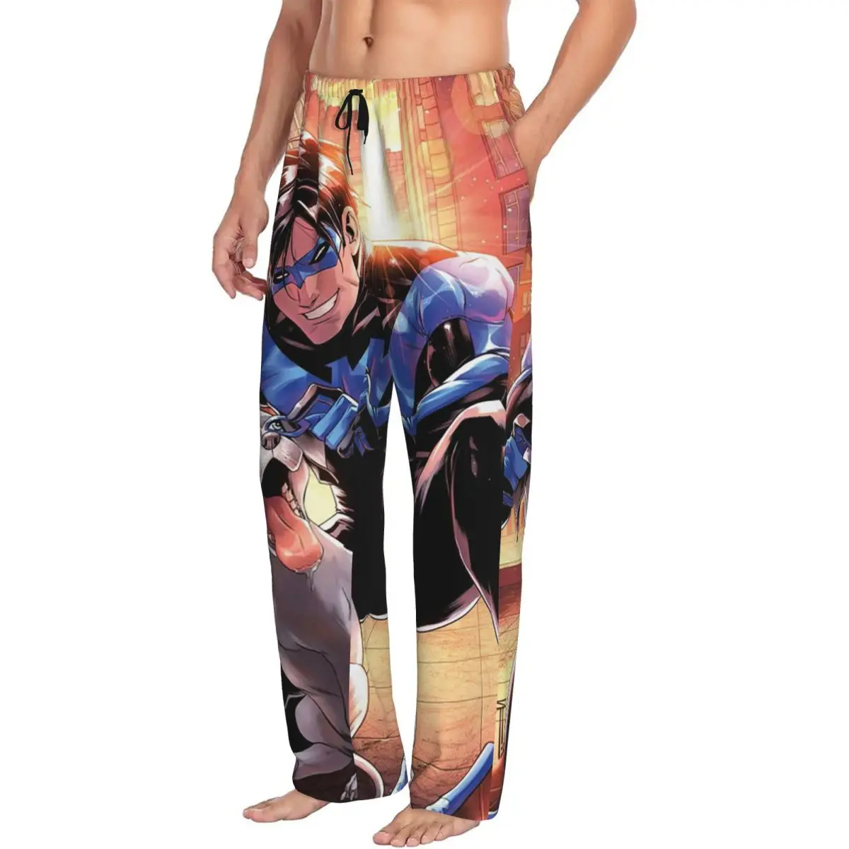 Custom Nightwing And Harley Men Pajama Pants Lounge Sleep Sleepwear Bottoms with Pockets