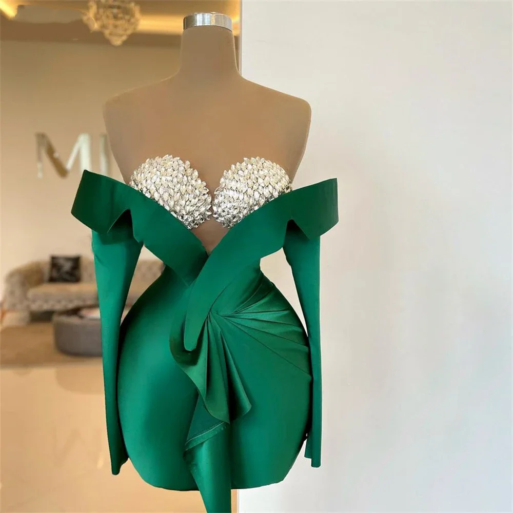 

Luxurious Evening dress Sparkling Cocktail dress Crystal vest Long sleeve mini knee-length ball dress вечернее платье в пол