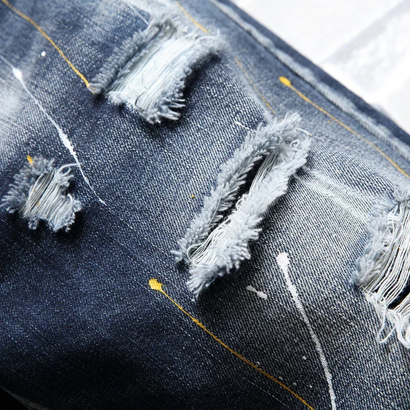 ฤดูร้อนสีฟ้าผู้ชาย Ripped กางเกงยีนส์กางเกงขาสั้นแฟชั่นกางเกงยีนส์กางเกงขาสั้นเอเชียขนาด 28-34 36 38 40 ผู้ชายกางเกง, 2025 ใหม่