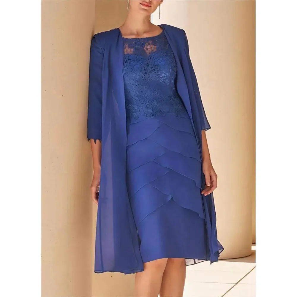 

Customized 2Pcs Lace Mother of Birde Dresses for Women Wedding 2026 Ruffles Tiered Evening Dress Column Formal Prom Party Gowns