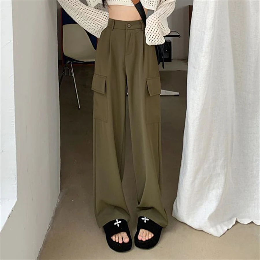 Casual High Waist Wide Leg Pants Baggy Korean Fashion Cargo Pantalones Spring Womens Streetwear Straight Trousers 2023 New
