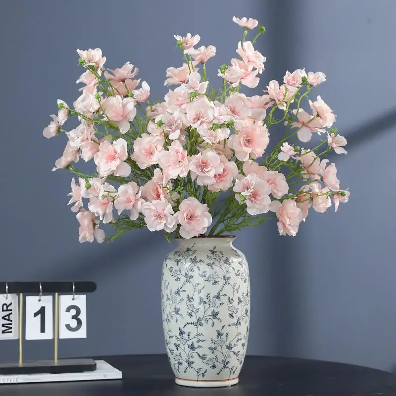 

Real Touch Artificial Peach Blossom Branch Plastic Elegant Silk Cherry Blossom Handmade Fake Flower Living Room Desktop