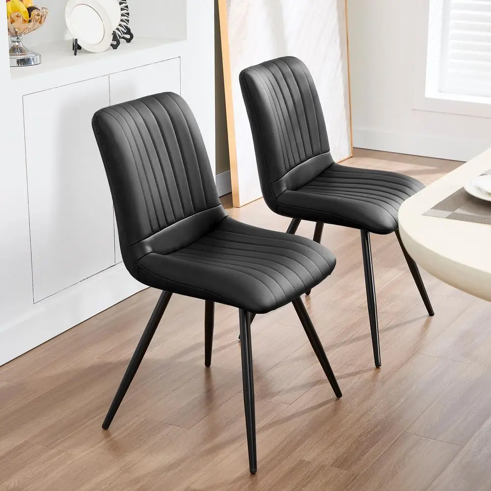 

Dining Chairs Set of 2, Dining Chairs with Thick Cushions, PU Leather Upholstered Kitchen Dining Room Chairs with Metal Legs fo