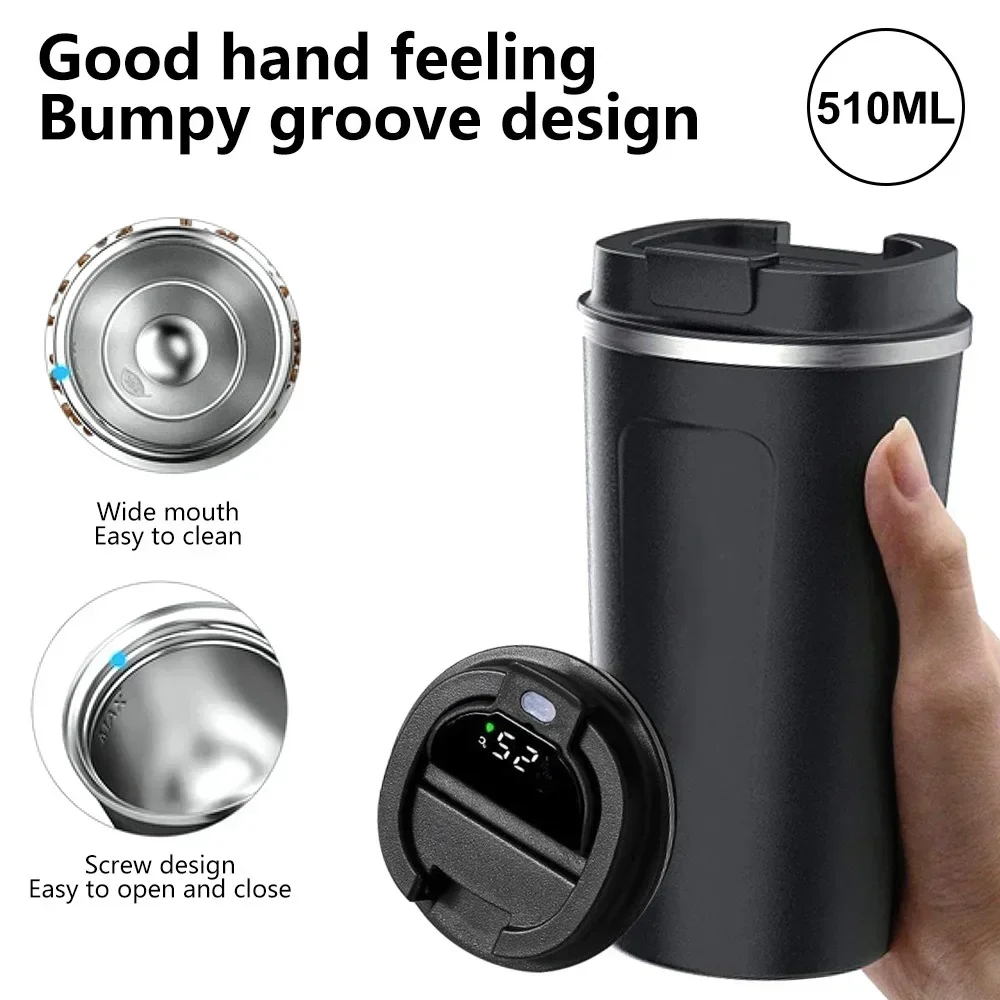 510ml Thermos Coffee Mug Stainless Steel Coffee Cup Temperature Display Vacuum Flask Thermal Tumbler Insulated Cup Water Bottle