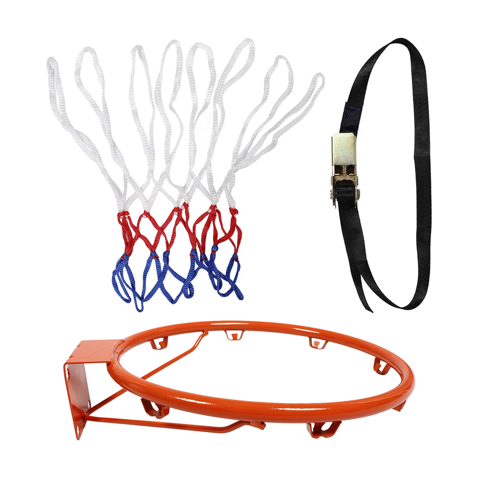 ห่วงบาสเก็ตบอลในร่มและกลางแจ้งสำหรับผู้ใหญ่ ไม่ต้องเจาะ ติดตั้งง่าย น้ำหนักเบา ทนทาน ขอบเหล็ก ติดผนัง ตาข่ายสีส้ม พกพาสะดวก แบบกลวง