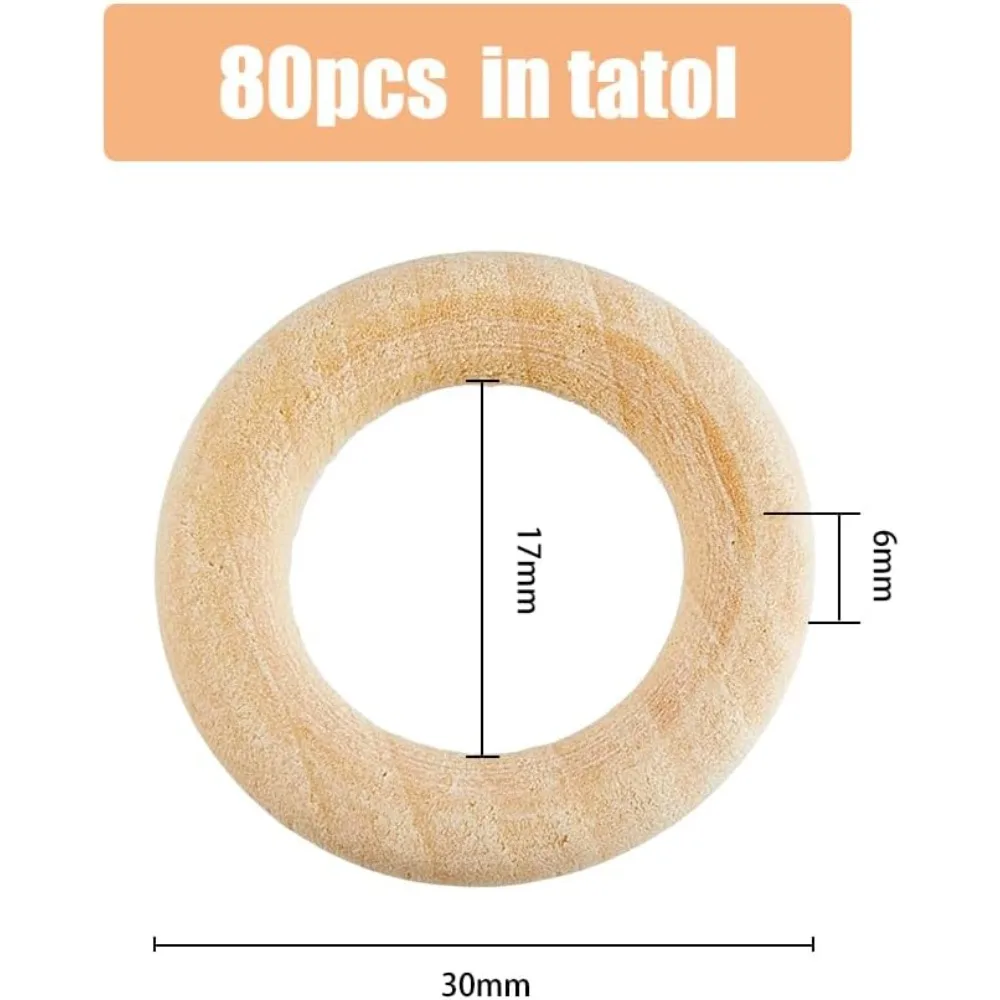 80pcs Unfinished Wood Linking Rings Hoop Rings for Crafts and Pendant Connectors Roundwithout Paint Smooth Wood Circles DIY