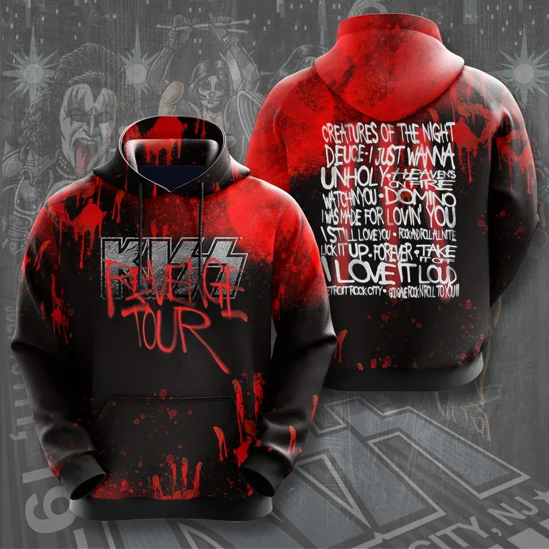 Rock Band Kiss Hoodies 3Dพิมพ์ผู้ชายผู้หญิงHip Hopขนาดใหญ่Pullover Hooded Sweatshirtsแฟชั่นStreetwear Man Hoodies