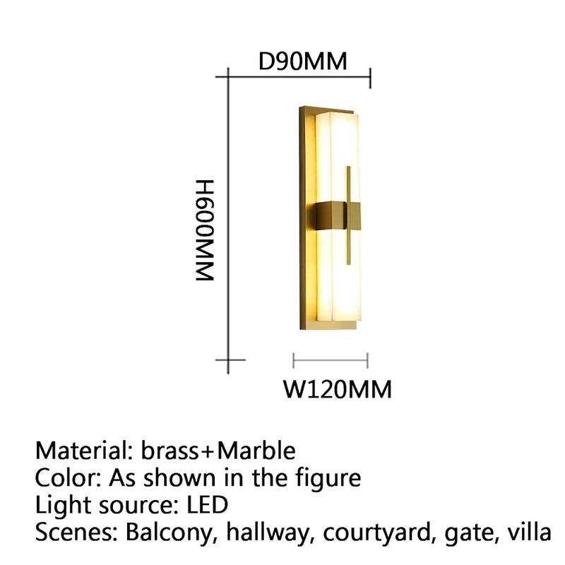 DORIAN-Lámparas de pared LED contemporáneas para exteriores, de mármol y latón, eléctricas, impermeables, para balcón, pasillo, patio, Villa, puerta, Hotel