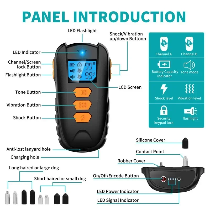 Rechargeable Electric LCD Dog Training Collar,  Waterproof Remote Control 1000ft Barkproof Collars for Dog Shock Vibration Sound