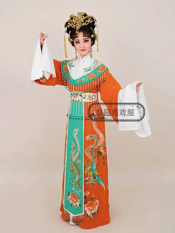Traditional Chinese Yue Opera Phoenix Embroidered Costume Water Sleeve Dress for Stage Performance  & Cultural Events
