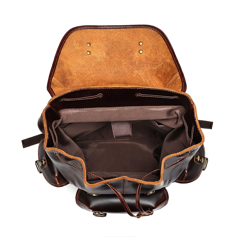 Large capacity leather shoulder bag outdoor sports backpack multi-pocket male travel bag fashion casual new oil wax cowhide