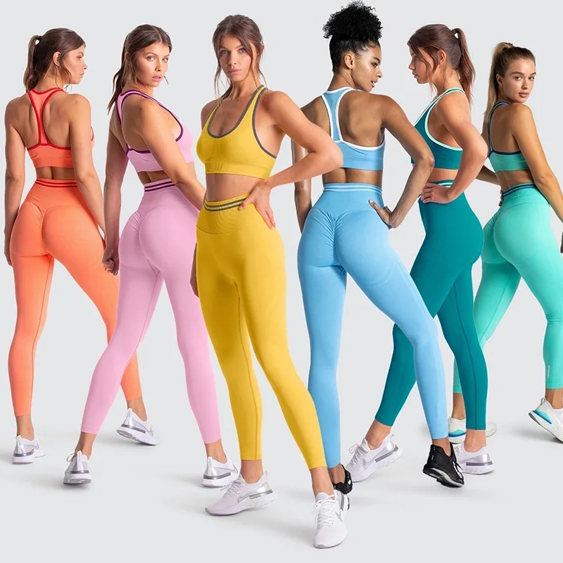 

T-line leggings peach hip-lifting fitness pants, women's high-waisted running yoga pants, sports high-elastic bra set