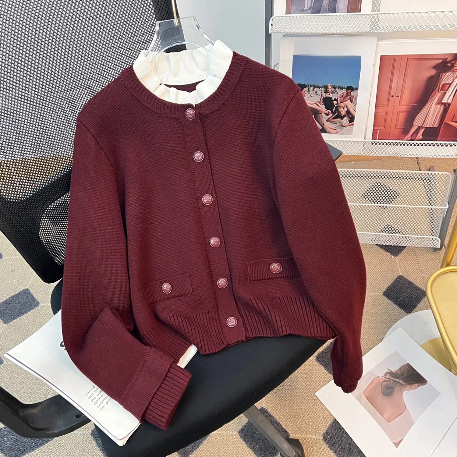 

Sweet S Home Autumn Winter Wool Blend Detachable Musoom Collar ort Knitted Open Cardigan Outerwear Thiened Long Sve