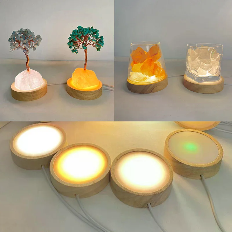 قاعدة إضاءة LED خشبية حامل ضوء الليل عرض الديكور قاعدة مصابيح خشبية مصباح ليد حامل عرض دوار USB