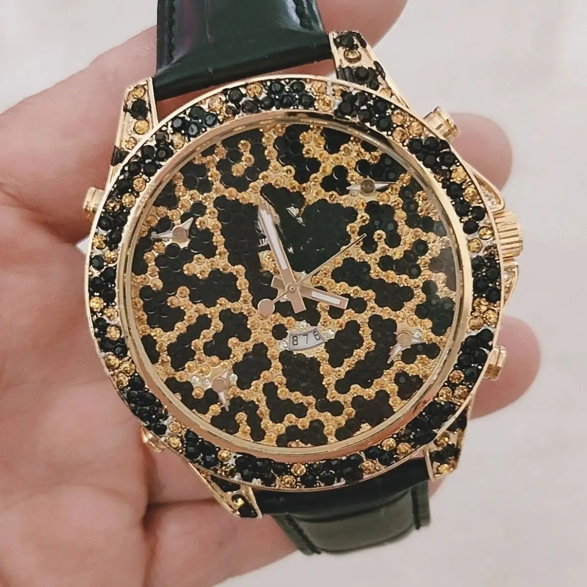 Montre à Quartz pour hommes, montre à Quartz pour femmes, montre de ceinture à grande plaque en strass pour garçons et filles