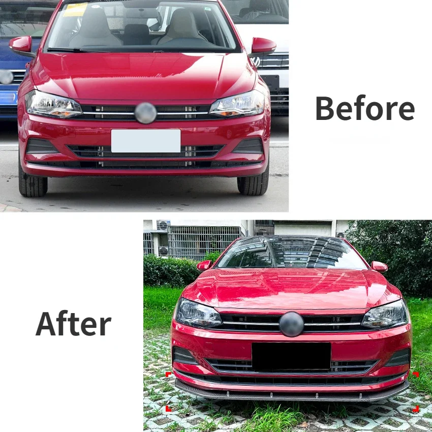 Car Front Bumper Spoiler Lip For Volkswagen VW Polo MK6 Virtus 2018-2023 Lower Splitter Diffuser Exterior Body Kits Carbon Look