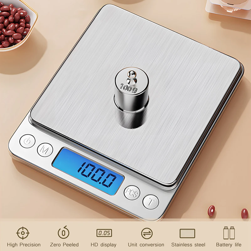 500G X 0.01G Portable Mini Electronic Food Scales Pocket Case Postal Kitchen Jewelry Weight Balance Digital Scale With 2 Tray