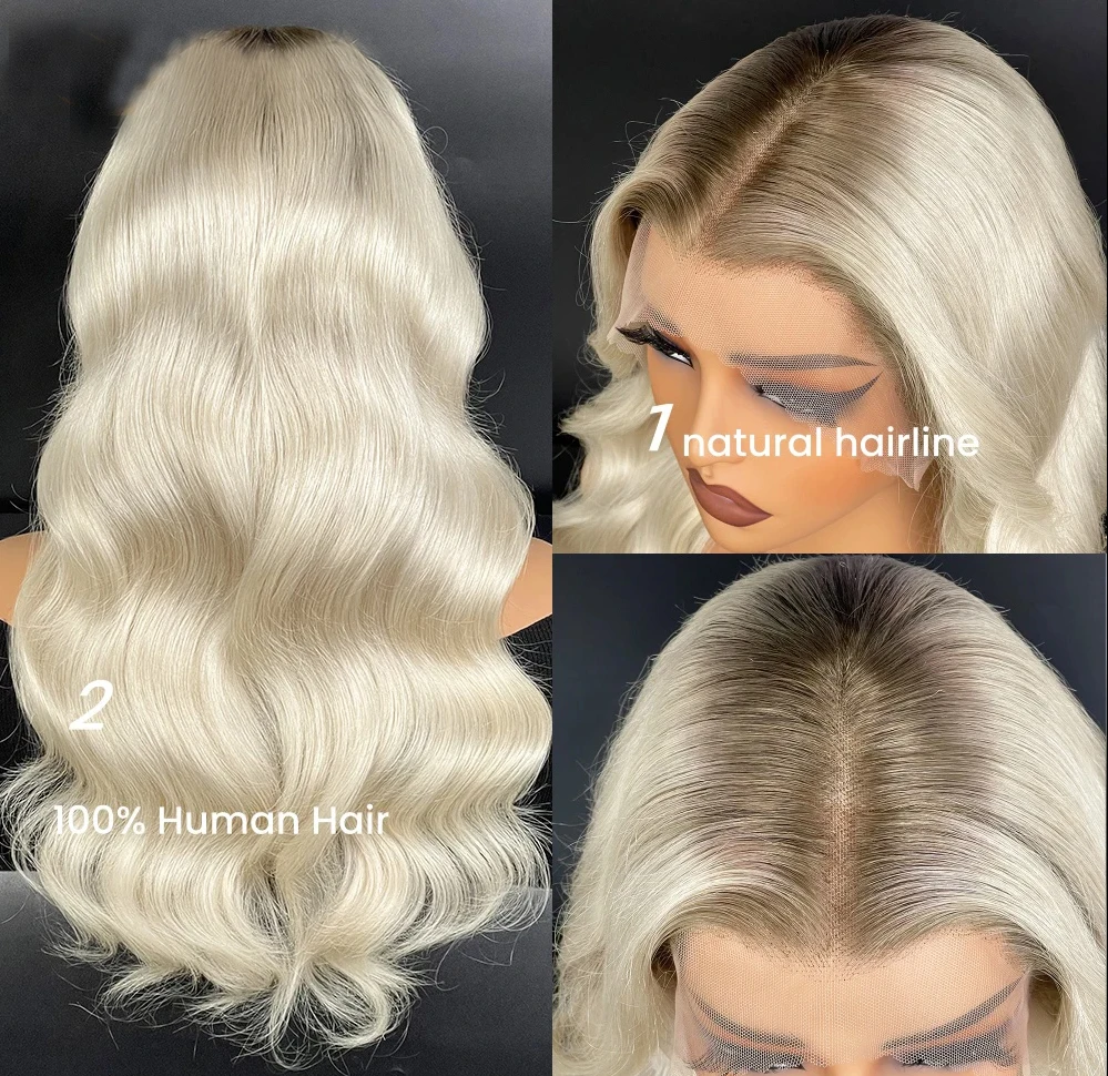 أنيقة البيج شقراء أومبير خصلات الشعر المستعار الإنسان 13x4 الدانتيل الشفاف شعر مستعار أمامي قبل قطعها شعري كريم شقراء اللون الجسم موجة شعر مستعار