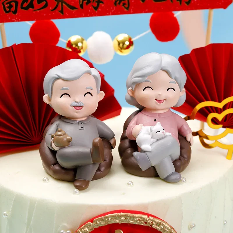 1/2PCS Sofa Old Man Old Lady Miniature Resin Figurine Car Decor Grandparents Baking Cakes Decorations Home Decor Elderly Gifts