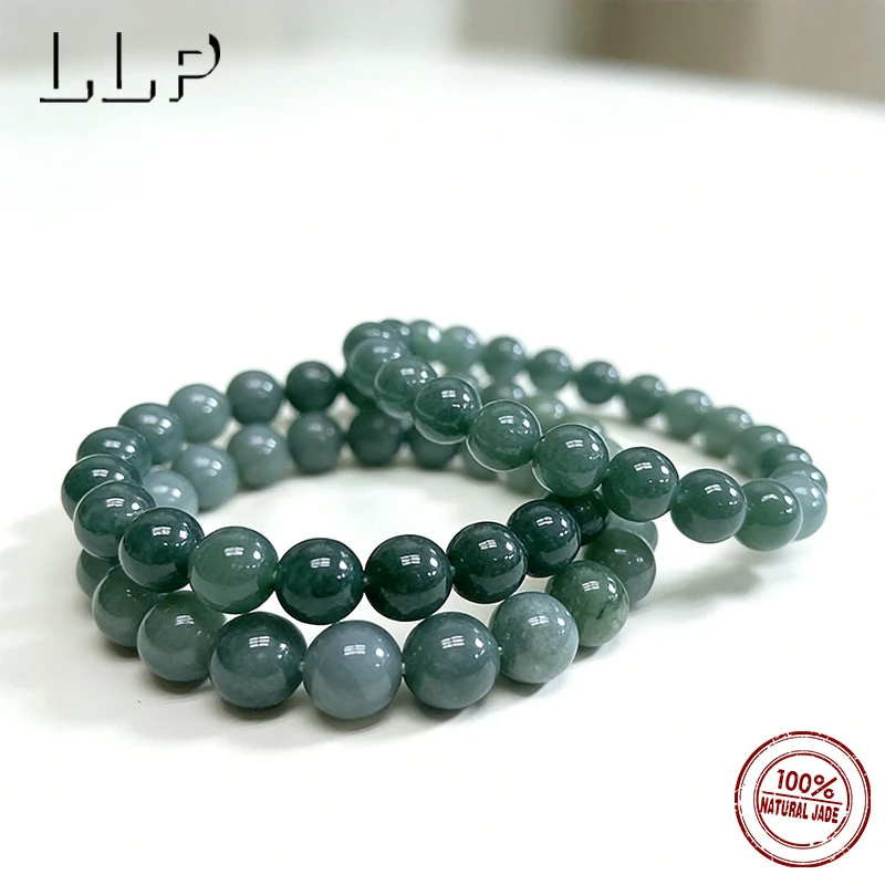 Natural Grade A Jade Blue Water Round Bead Elastic Rope Handbag For Ladies Lucky And Fashionable Jewelry