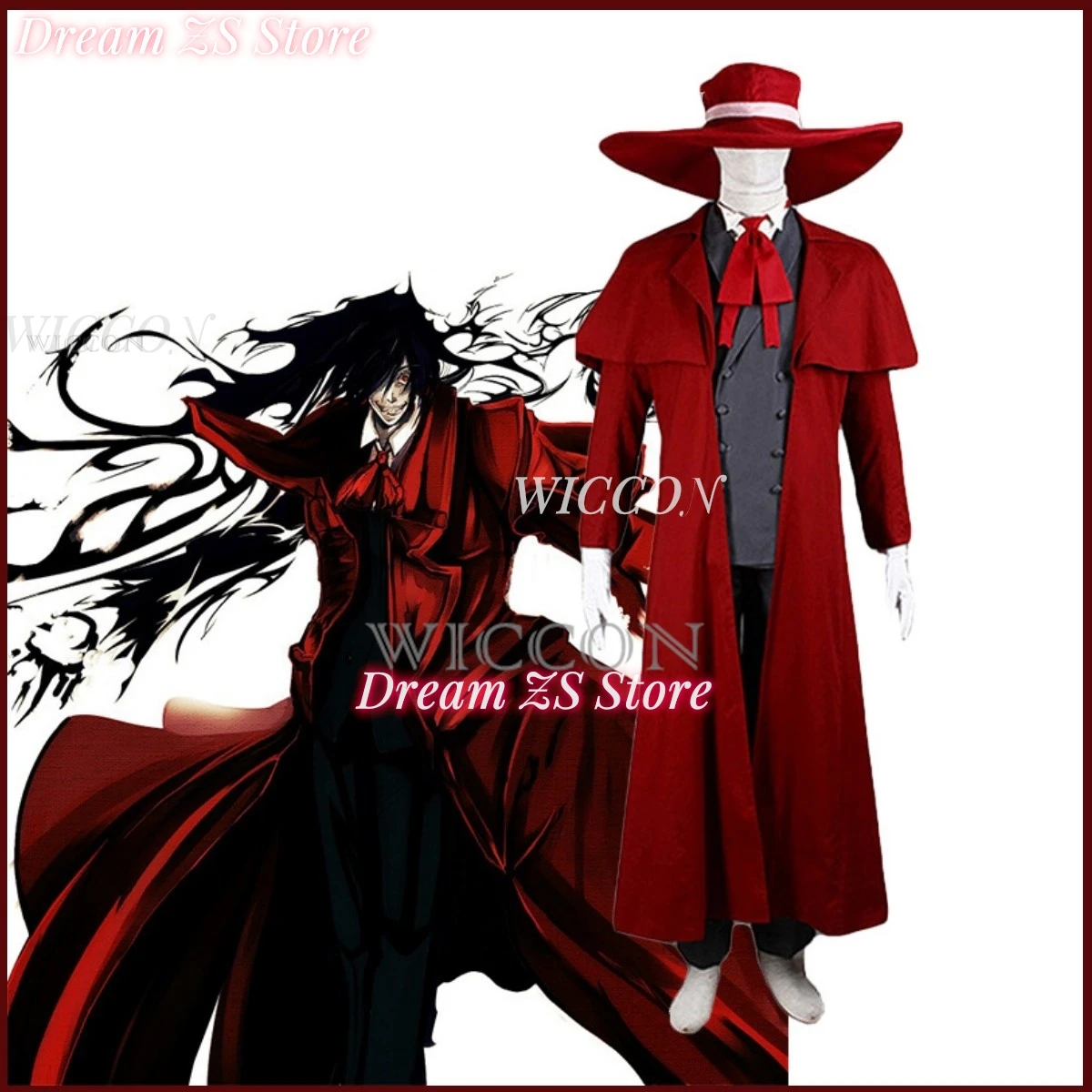 Anime Hellsing Alucard Cosplay Costume Vampire Long Coat Uniform Cloak Cape Wig Adult Man Woman Halloween Christmas Suit