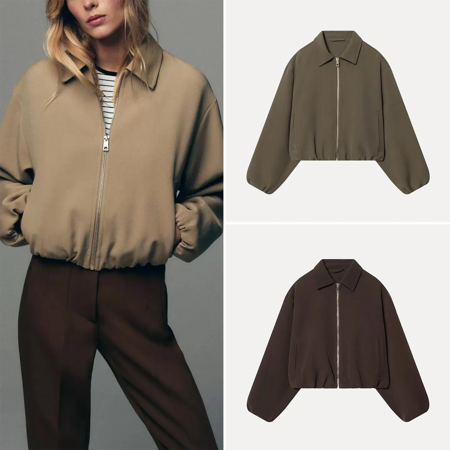 Fashionable Long Sleeve Zipper Collar Outerwear Women's Autumn Wear ZADATA Brand Standard Fit Other Material 100%