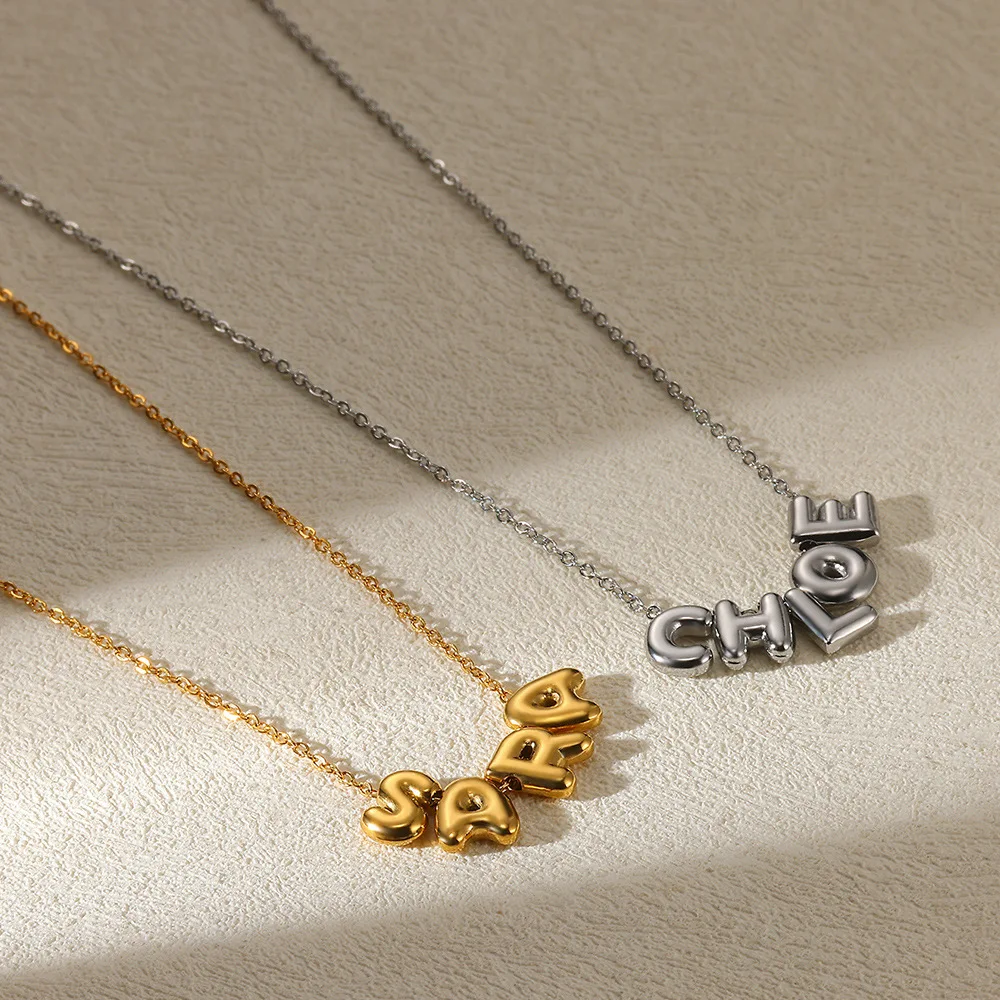 Vintage 3D Design Bubble Letter Charms DIY Necklace Bracelet Jewelry Making 26 English Letter Pendant Stainless Steel Gold Color
