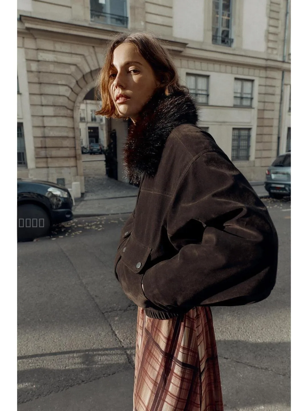 

Faionable Fake Fur Effect Pilot Jaet Coat Detachable Collar Street Sle Long Sve Zipper Closure Women's Cotton Outerwear