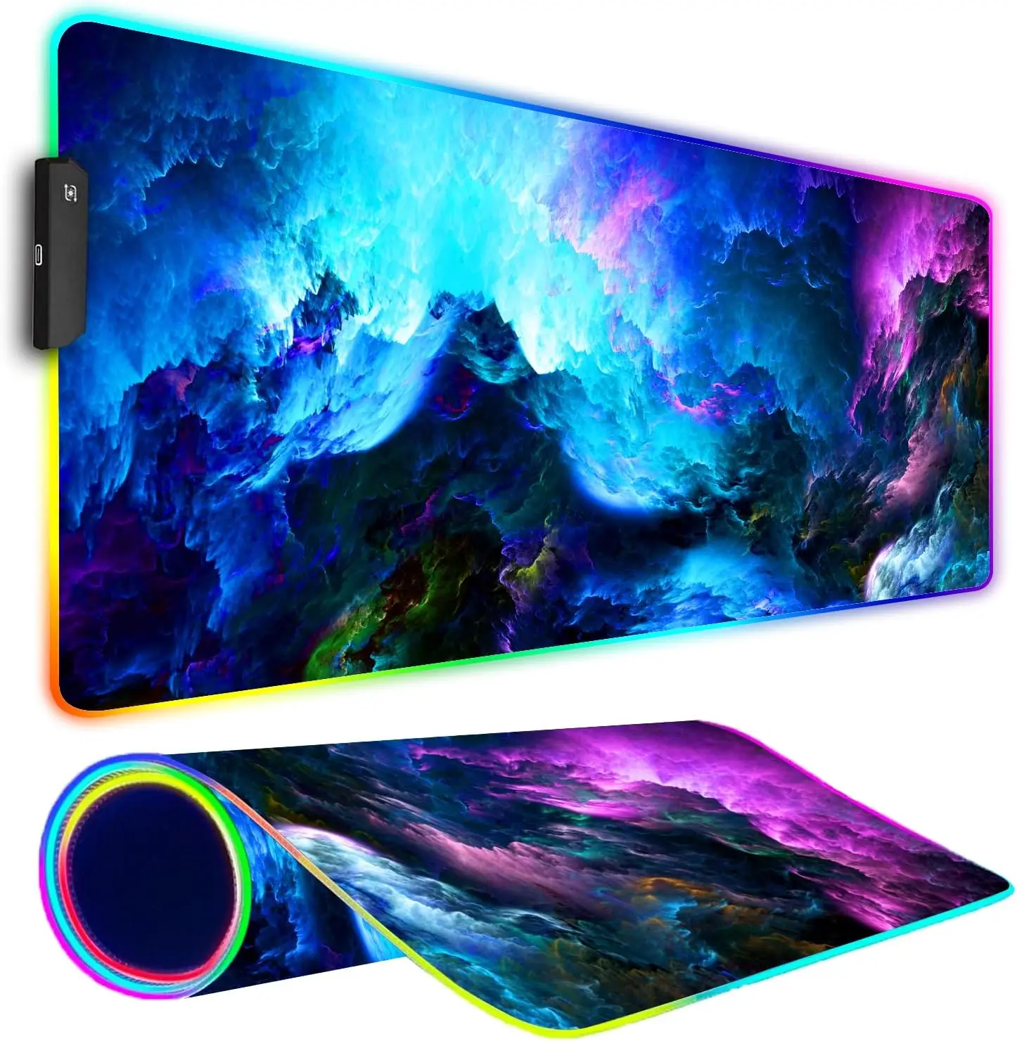 RGB Gaming Mouse Pad with LED Lights, Large Non-Slip Desk Mat for Gamers, 31.5x11.8 Inch Galaxy Design