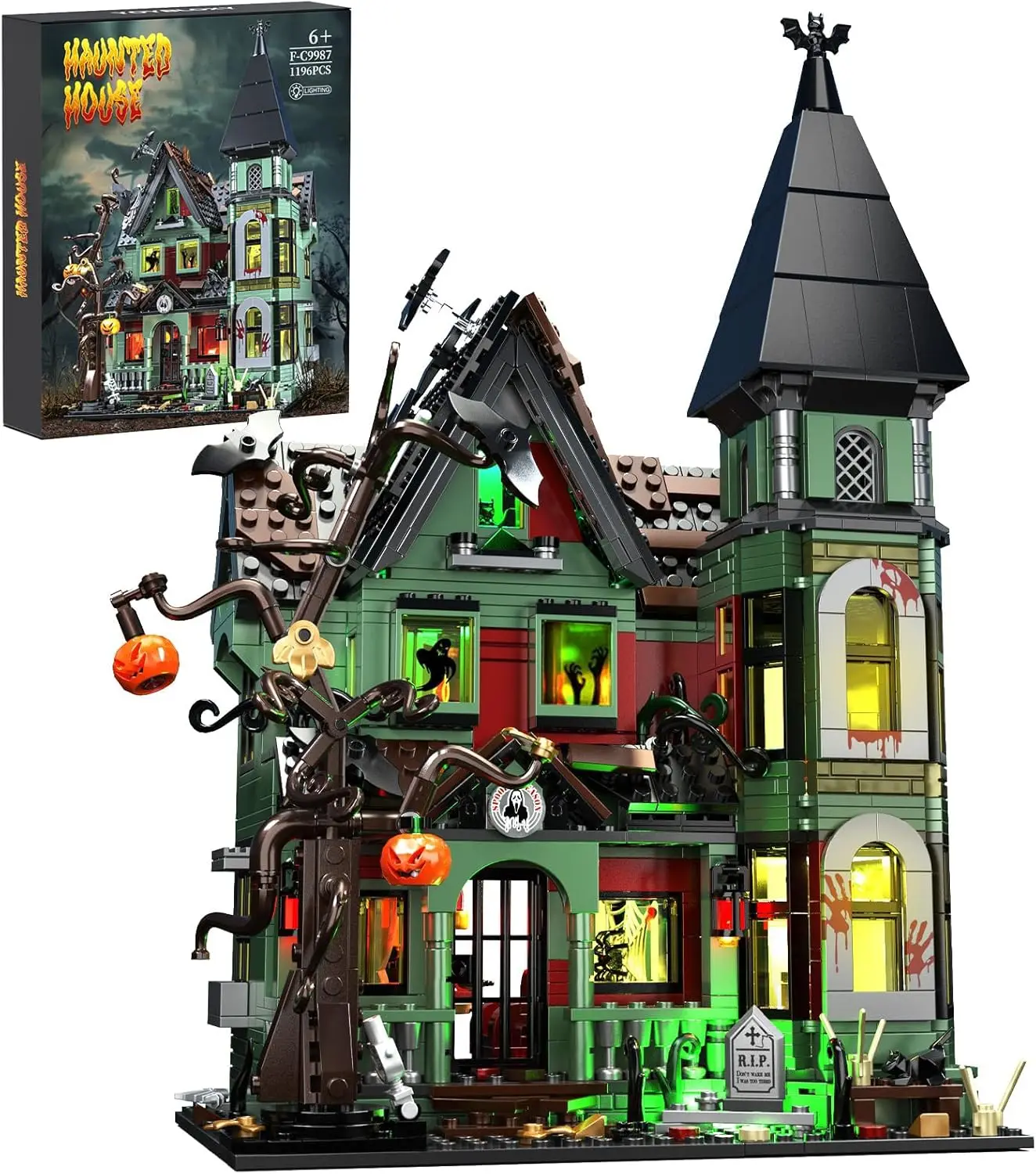 

Haunted House Building Set with Lights, Halloween Mansion Toy for Adults, Christmas Gift, Horror Village Architecture