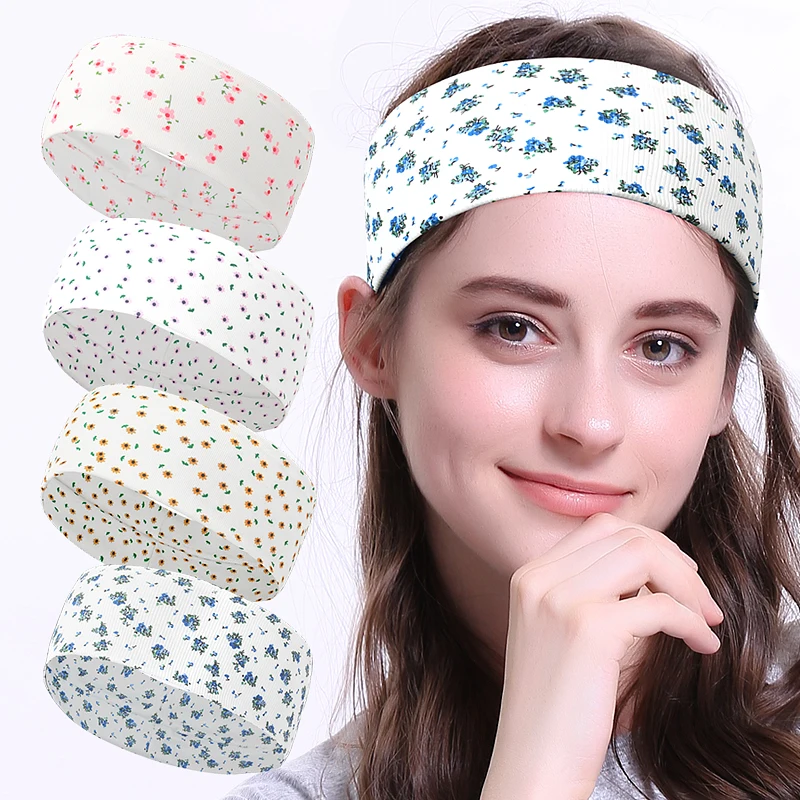 Women Pattern Print Headband Flat Turban Knitted Stripes Stretch Hairband Hair Accessories Headwrap Bandanas Girls Bands