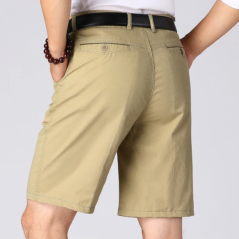Mens Daily Casual Washed Cotton Roll Cuff Knee Shorts Loops Single Waist Button Wrinkle Free Breathable Short Trousers For Men