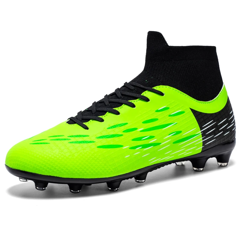 Soccer Shoes for Men Sport Long Spike High Top Male Training Ankle Boot Black Green Man Teenagers Football Sneakers