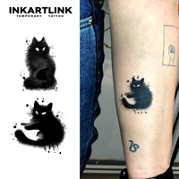 Dark themed kitten Temporary Tattoo,Lasts To 15 Days New Technology Magic Waterproof Semi Permanent Sticker.
