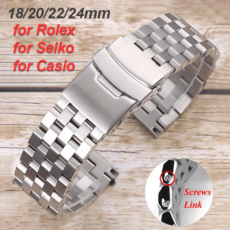 Luxuriöses Metallarmband für Seiko, massives Edelstahl-Armband für Rolex 18 20 mm, 22 mm, 24 Schrauben, verstellbares Herrenarmband für Casio