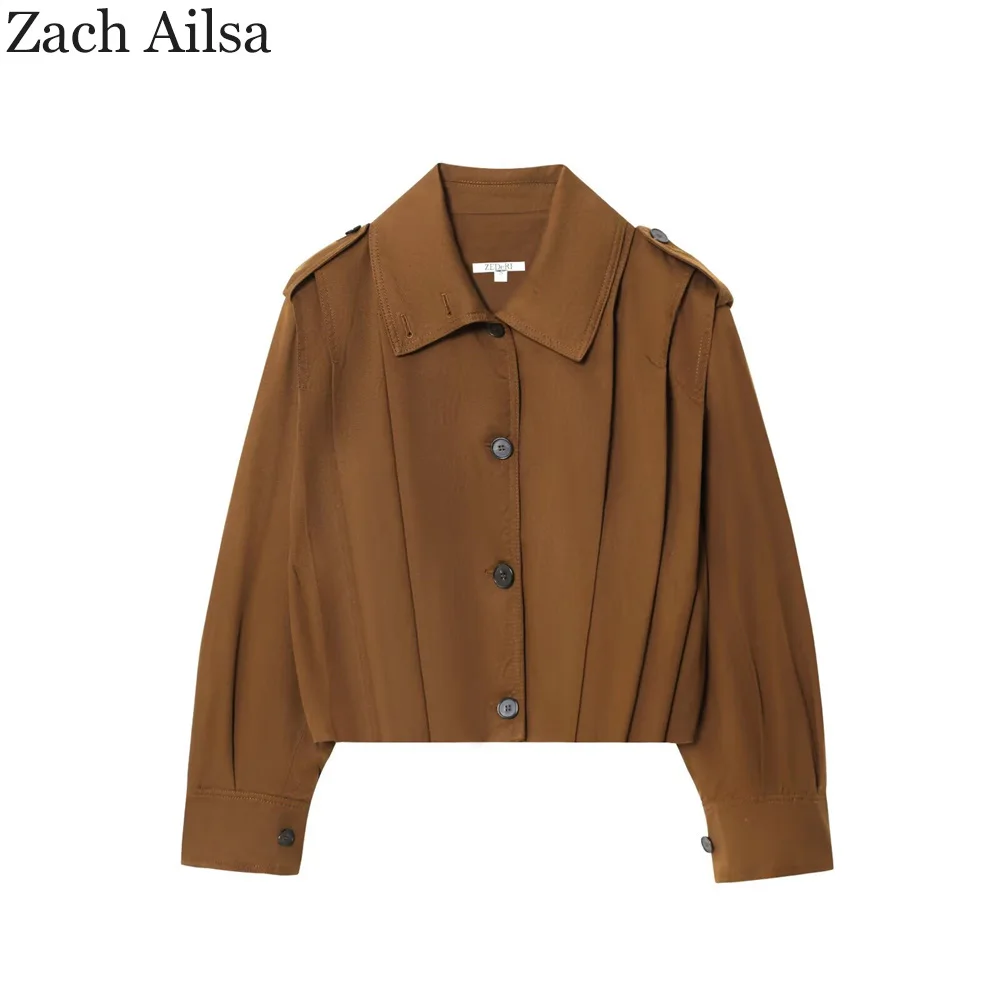 

American retro street girl pleated design loose jacket temperament versatile short jacket