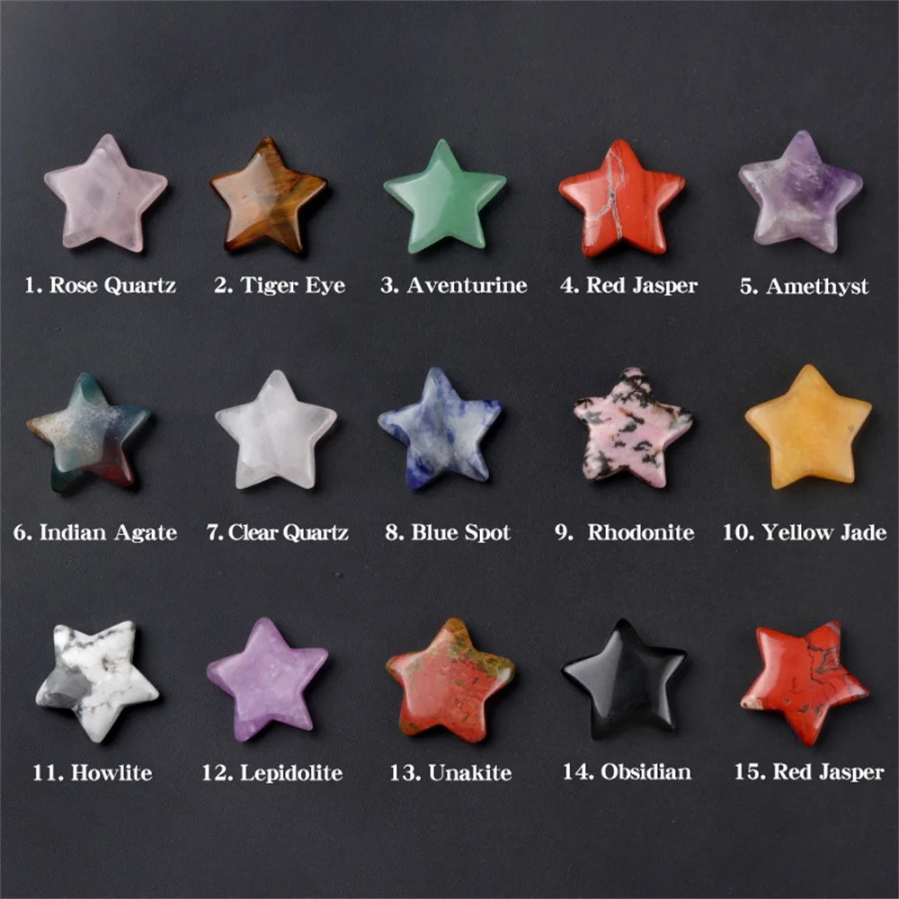 Hand Carved Star Shaped Palm Pocket Stones Polished Starry Natural Quartz Crystal Agate for Home Office Decoration 20mm